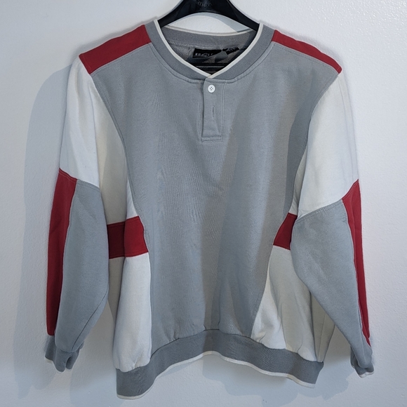 Nucleus Vintage Henley-Style Sweatshirt|Red|Gray|White|X-Large - Picture 1 of 5